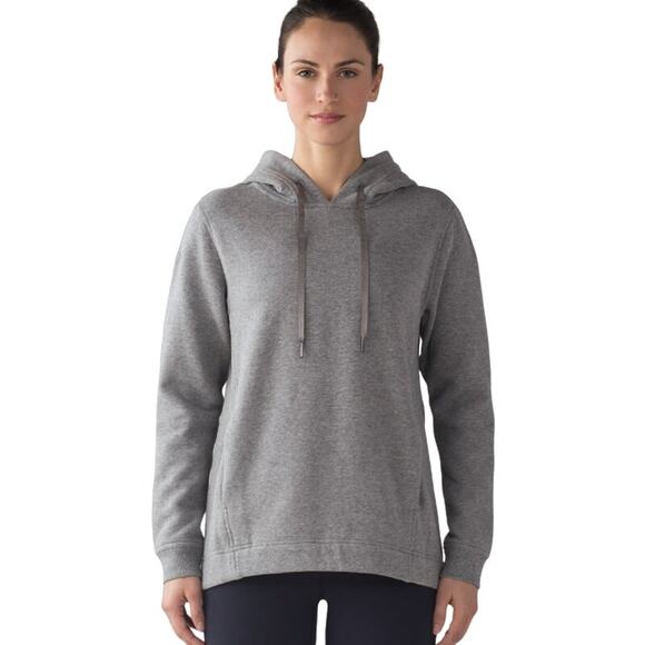 Lululemon Wind Down Pullover Hoodie Heathered Medium Grey Cotton Fleece Size 4 - Picture 1 of 6